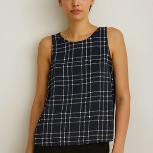ASTR Sleeveless Blouse Navy & White Plaid Size L